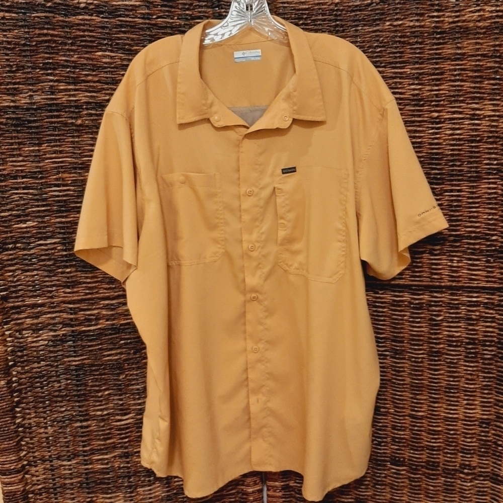Columbia Shirt Men's XXL Yellow Vented Omni Shade Button Down Fishing Camping